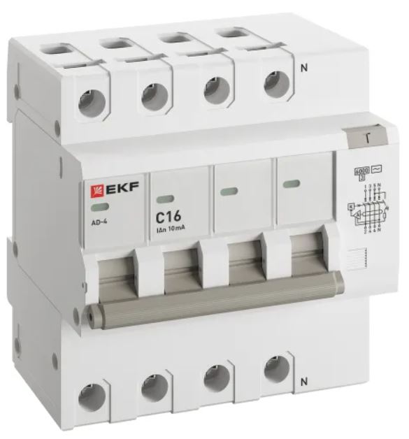 

Автомат дифференциальный EKF DA4-6-16-10-pro АД-4 4Р 16А характеристика C 10мА тип АС электронный 6кА PROXIMA, DA4-6-16-10-pro