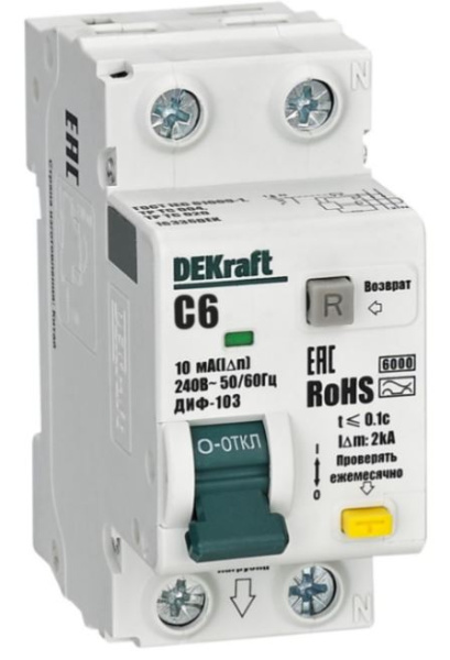 Изображение товара Автомат DEKraft 16336DEK 6А дифференциального тока 10мА