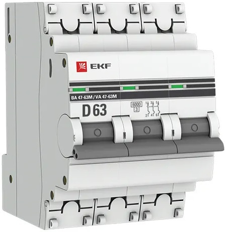 Изображение товара Автоматический выключатель EKF mcb4763m-6-3-63D-pro 63А для DIN-рейки IP20