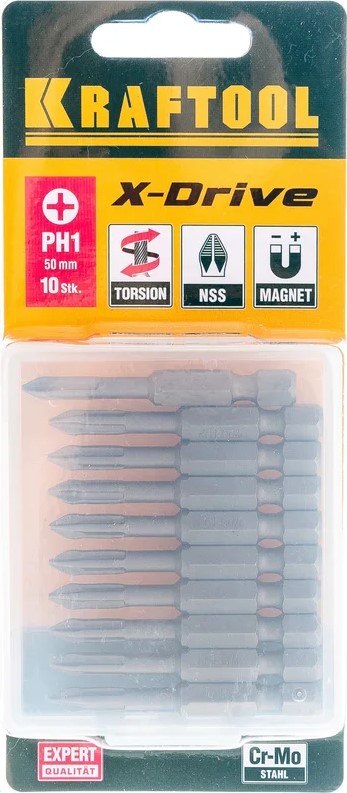 

Набор бит Kraftool ЕХPERT 26121-1-50-10 Kraftool торсионные кованые, обточенные, Cr-Mo сталь, тип хвостовика E 1/4", PH1, 50мм., 10шт., ЕХPERT
