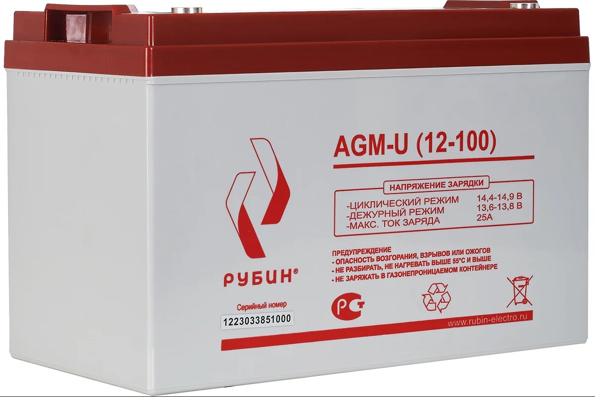 

Батарея аккумуляторная Рубин РЭ-АКБ12100 12V 100Ah AGM (30.5kg), РЭ-АКБ12100