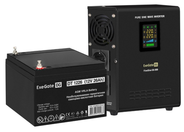 Изображение товара ИБП Exegate FineSine SX-500.LCD.AVR.2SH с синусоидальным выходом и дисплеем