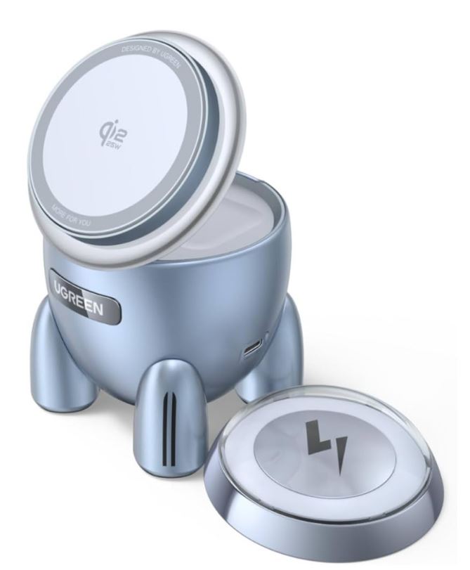 

Зарядное устройство беспроводное UGREEN W713 65300_ магнитное UNO 2-in-1 Magnetic 25W Wireless Qi2 Charger. Цвет: серебристо-голубой (65300), W713