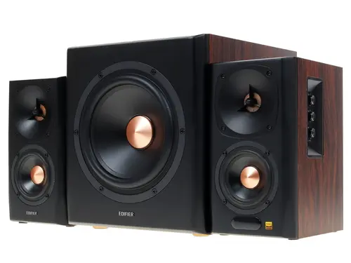 

Компьютерная акустика 2.0 Edifier S360DB Brown 2 сат. + сабвуфер,150W RMS, 40-20000Гц, дерево, беспроводной пульт ДУ, беспроводной сабвуфер, BT aptX, S360DB Brown