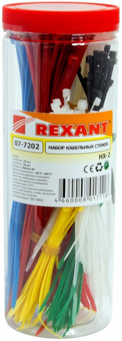 

Набор Rexant 07-7202 стяжек нейлоновых 100, 200 мм, цветные, НХ-2 (тубус 300 шт), 07-7202