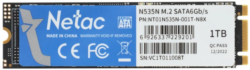 

Накопитель SSD M.2 2280 Netac NT01N535N-001T-N8X N535N series 1TB SATA 6Gb/s 3D TLC NAND 540/490MB/s MTBF 1.5M Retail, NT01N535N-001T-N8X (УЦЕНЕННЫЙ)