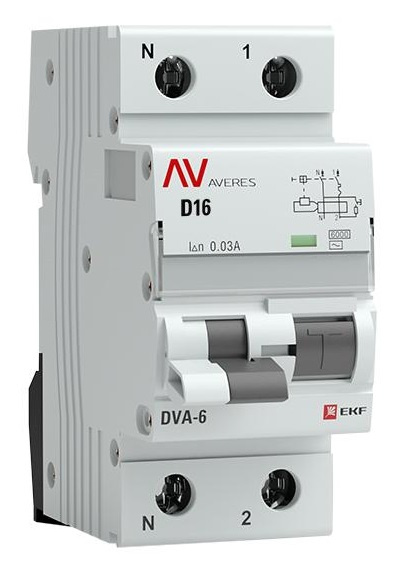 Изображение товара Автомат EKF rcbo6-1pn-16D-30-ac-av с дифференциальным током 16 А 6 кА