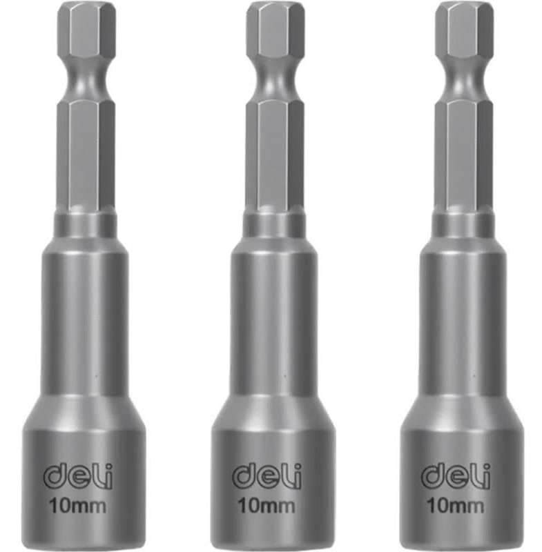 

Набор бит Deli DL4810T магнитных с торцевой головкой 3шт 10мм, длина 65мм, сталь 40Cr, пласт. кейс, DL4810T