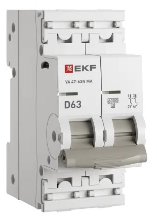 

Автоматический выключатель EKF M63MA6263D ВА 47-63N MA 2P 63А (D) 6кА без тепл. расцепит. PROXIMA, M63MA6263D