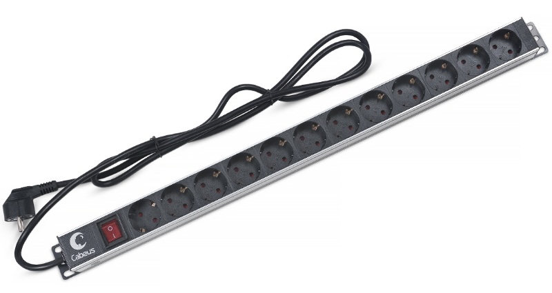 

Блок розеток 19, 12 розеток Cabeus PDU-12P-2EU 16 A, выключатель, шнур 2м, алюминиевый корпус, немецкий стандарт, PDU-12P-2EU