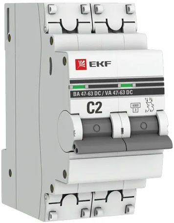

Автоматический выключатель EKF mcb4763-DC-2-02C-pro 2P 2А (С) 6кА ВА 47-63 DC, mcb4763-DC-2-02C-pro