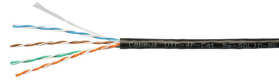 

Кабель витая пара U/UTP 5e кат. 4 пары Cabeus UTP-4P-Cat.5e-SOLID-BK 24AWG(0.51 мм), медь, одножильный (solid), внутренний, PVC, нг(A)-LS, чёрный, уп/, UTP-4P-Cat.5e-SOLID-BK