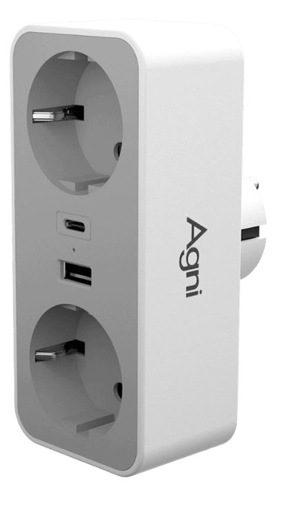 

Тройник AGNI TP-WB2U2E-white 2 розетки, 16А, 4000Вт, 220-250В, USB, Type-C, белый, TP-WB2U2E-white