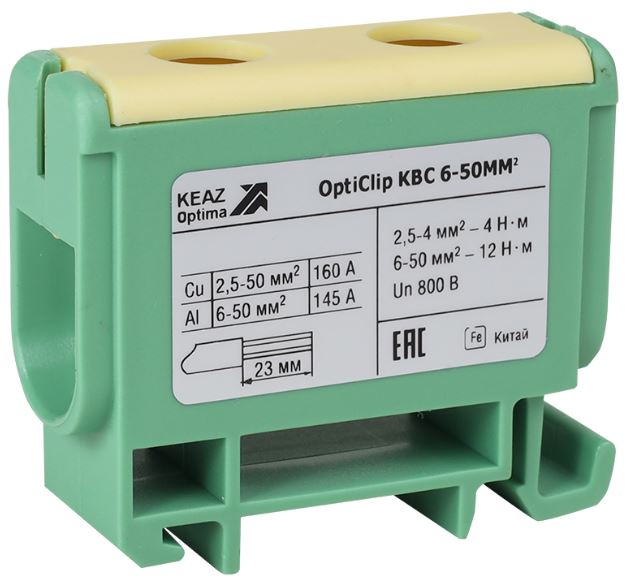 

Клемма вводная КЭАЗ 351041 силовая OptiClip КВС 6-50 желто-зеленая, 351041