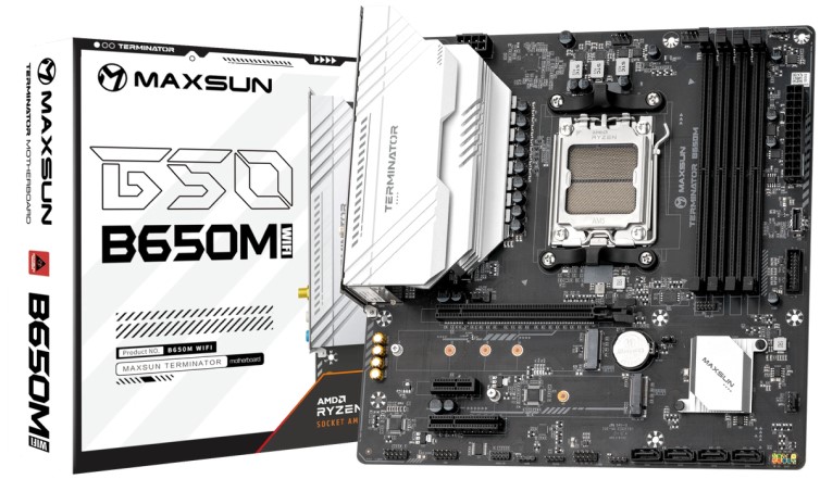 

Материнская плата mATX MAXSUN MS-Terminator B650M WIFI 6940709660805 (AM5, AMD B650, 4*DDR5, PCIe, 2*M.2, 2*USB Type-C, 6*USB 3.2, 6*USB 2.0, 4*SATA,, MS-Terminator B650M WIFI