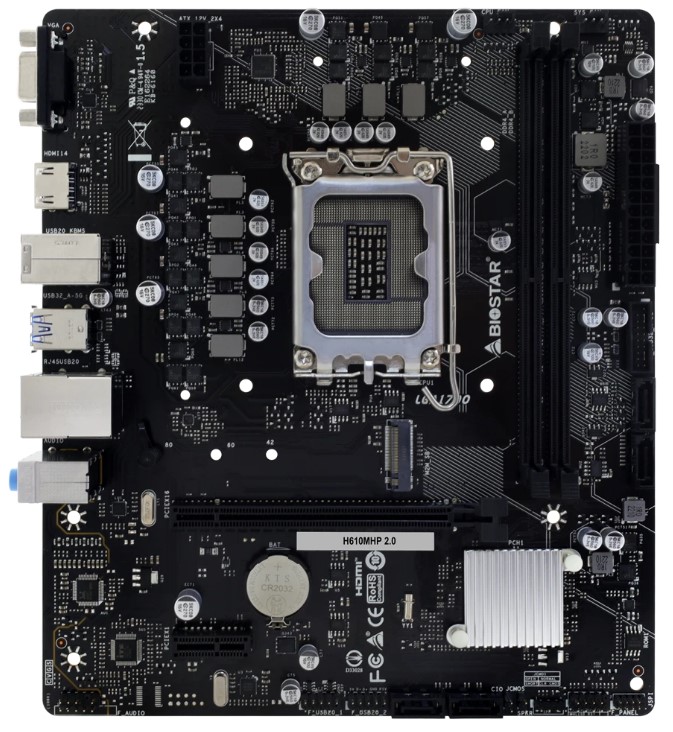 

Материнская плата mATX Biostar H610MHP (LGA1700, H610, 2*DDR4 (3200), 4*SATA 6G, M.2, 2*PCIE, Glan, HDMI, VGA, 2*USB 3.2, 4*USB 2.0) RTL, H610MHP