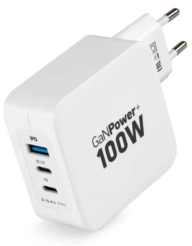 

Зарядное устройство сетевое Digma Pro DPW10B DPW1B0G012WH 100W 5A (PD+QC) 2хUSB-C/USB-A универсальное белый, Pro DPW10B