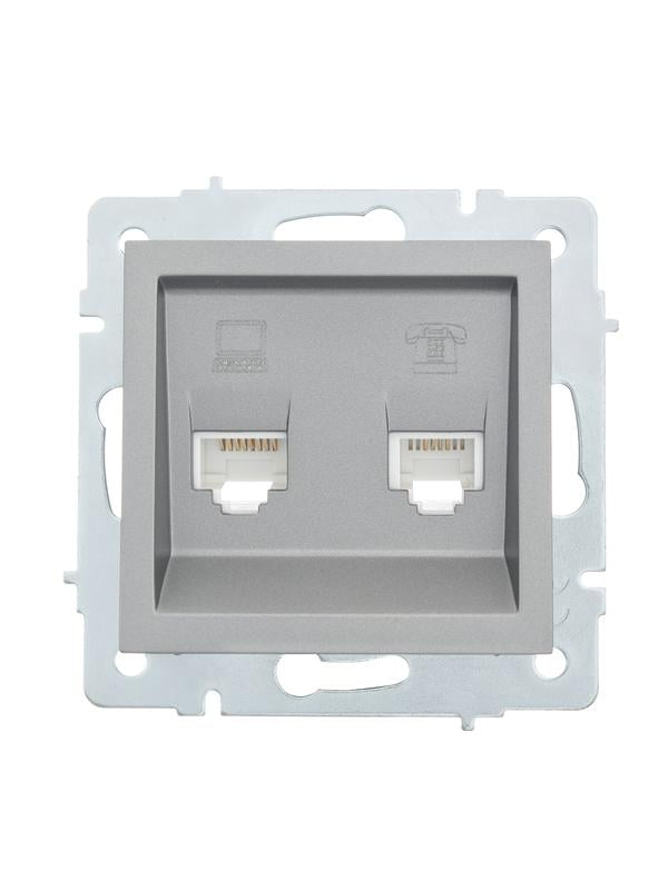 

Розетка компьютерная+телефонная Lezard 742-3588-143 2-м СП Vesna механизм платина, 742-3588-143