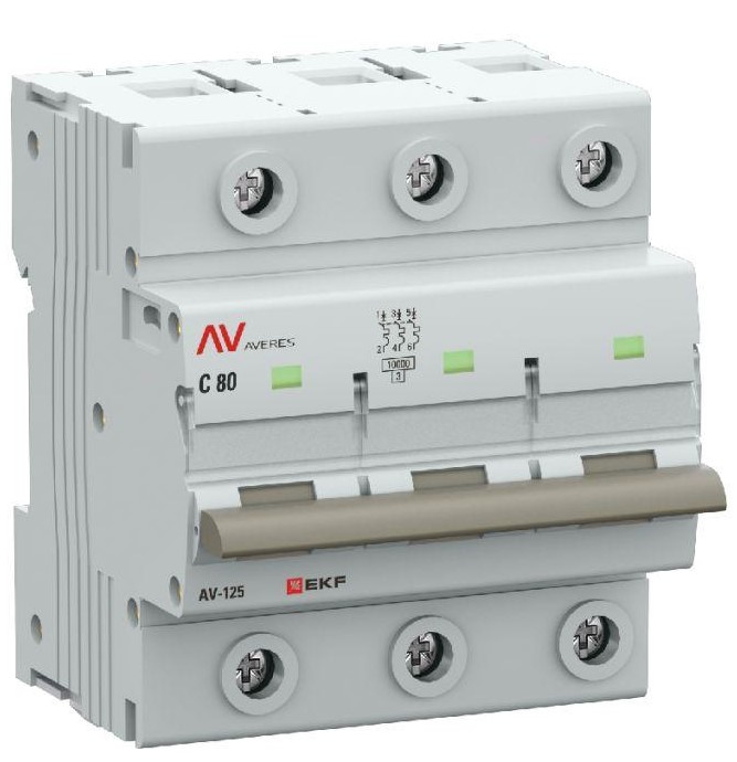 

Автоматический выключатель EKF mcb125-3-80C-av AV-125 3P 80A (C) 10kA AVERES, mcb125-3-80C-av