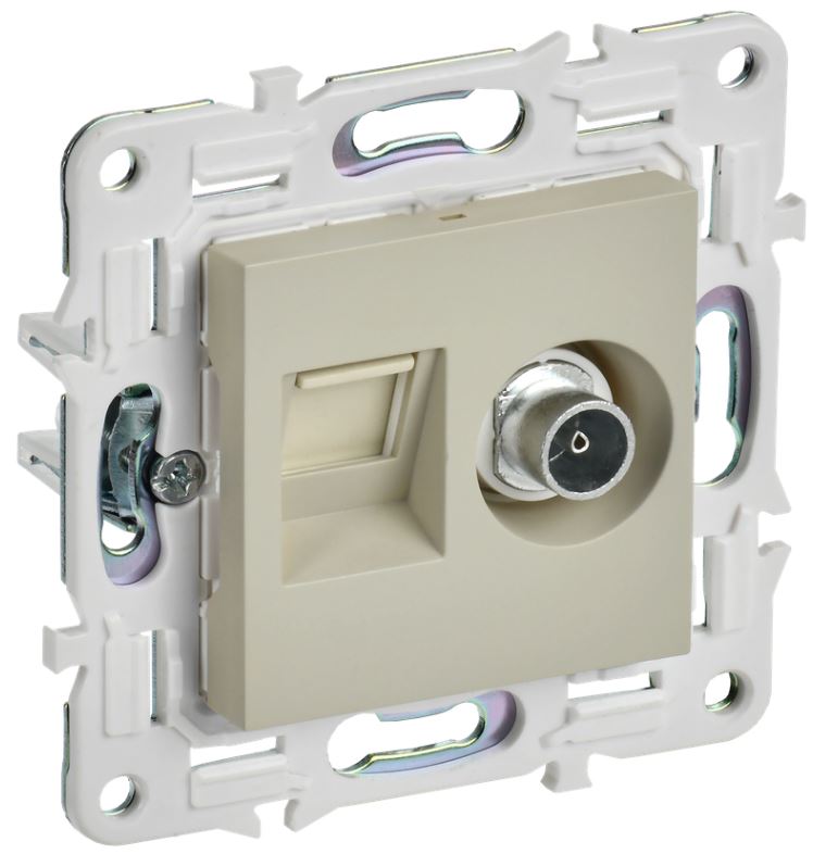 

Розетка комбинированная IEK SK-AK20-1-K10 SKANDY TV+RJ45 кат.5E SK-A14B Бежевый, SK-AK20-1-K10