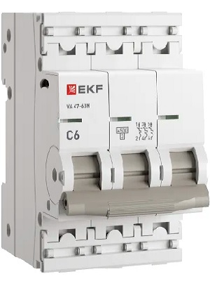 

Автоматический выключатель EKF M634306C 3P 6А (C) 4,5kA ВА 47-63N PROxima, M634306C