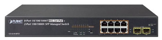 

Коммутатор PoE Planet GS-4210-8P2S управляемый, IPv4/IPv6, 8xGE 802.3at POE+ 2x100/1000X SFP (120W), GS-4210-8P2S