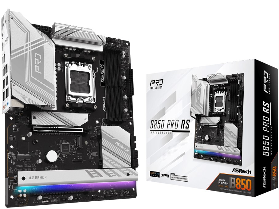 

Материнская плата ATX ASRock B850 PRO RS (AM5, AMD B850, 4*DDR5, 4*SATA, 4*M.2, 6*USB 2.0, 4*USB 3.2, 2*USB Type-C, 2*PCIe, HDMI), B850 PRO RS