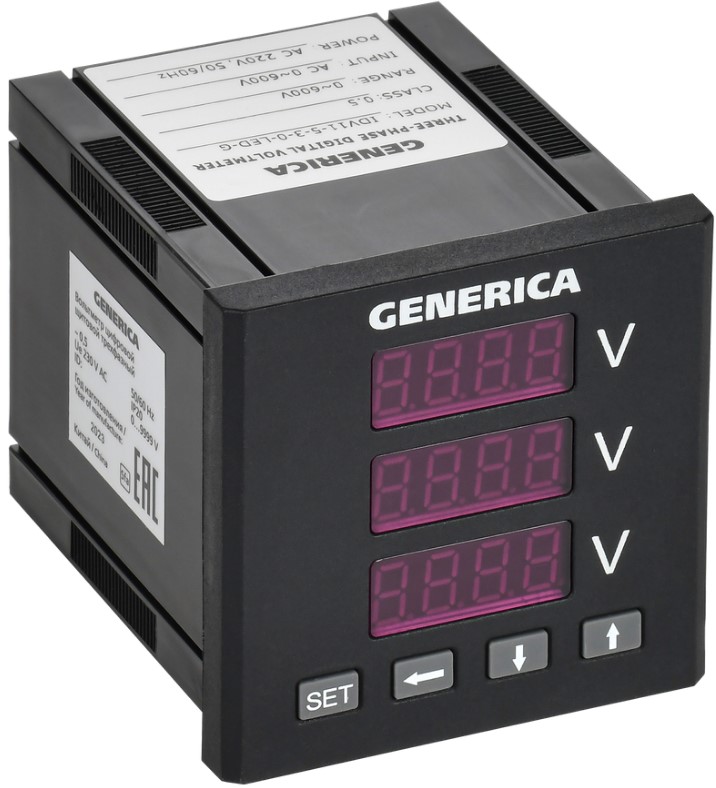 

Вольтметр GENERICA IDV11-5-3-0-LED-G цифровой щитовой трехфазный 72х72мм LED, IDV11-5-3-0-LED-G