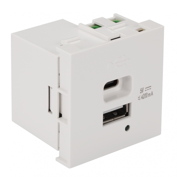 

Модуль Lanmaster LAN-EZ45x45-2UCA/4.2-WH USB-зарядки, 1 порт USB-C + 1 порт USB-A, 4.2A/5V, 45x45, белый, LAN-EZ45x45-2UCA/4.2-WH