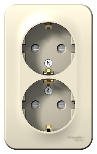 

Розетка Schneider Electric BLNRA011202 2-ая с/з со шторками, 16А, 250В Молочная наруж, BLNRA011202