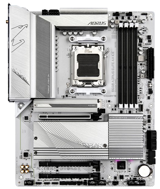 

Материнская плата ATX GIGABYTE B650 AORUS ELITE AX ICE (AM5, AMD B650, 4*DDR5 (8000), 2*PCIe, M.2, 4*SATA, WiFi, BT, 3*USB 3.2, HDMI, DP), B650 AORUS ELITE AX ICE