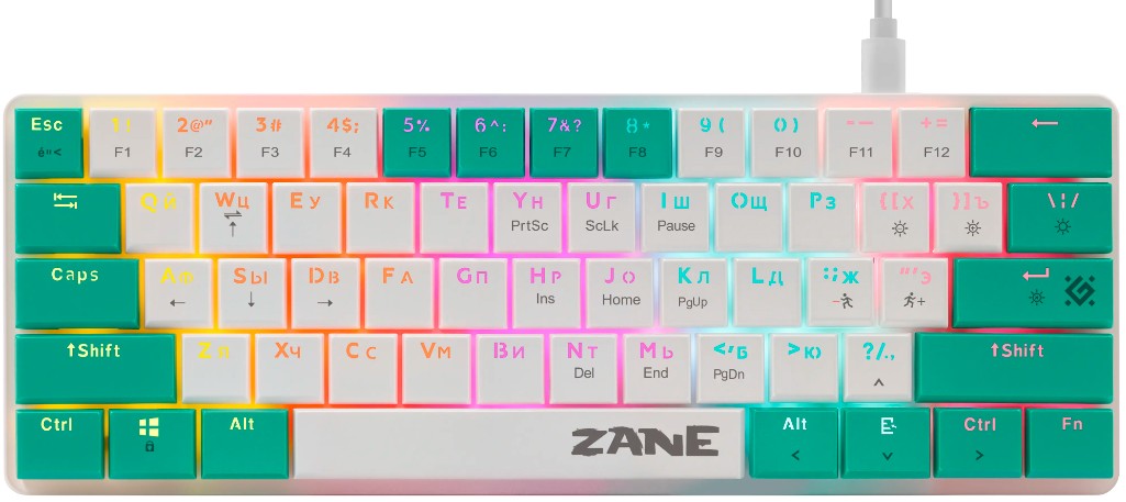 

Клавиатура Defender Zane GK-089 RU 45089 механическая, бел/зелен, 61кн, 1.5м, LowRed, Zane GK-089 RU