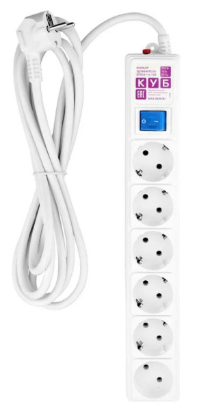 Изображение товара Power Cube SPG6-16-3M — сетевой фильтр 6 розеток, 3 м кабель, 16 A