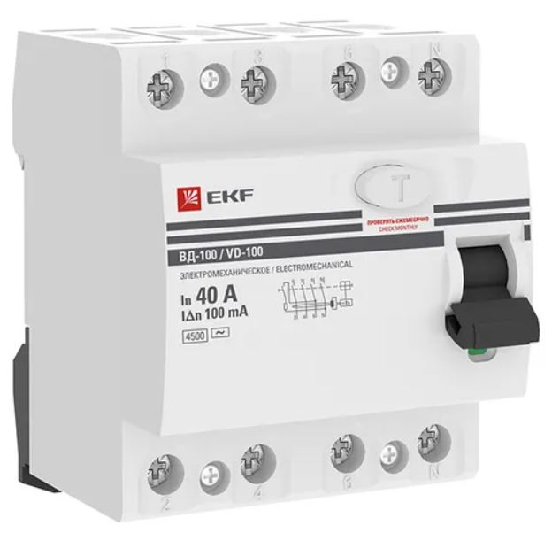 

УЗО EKF elcb-4-40-100-em-pro ВД-100 4P 40А 100мА тип АС электромеханический 4,5кА PROXIMA, elcb-4-40-100-em-pro