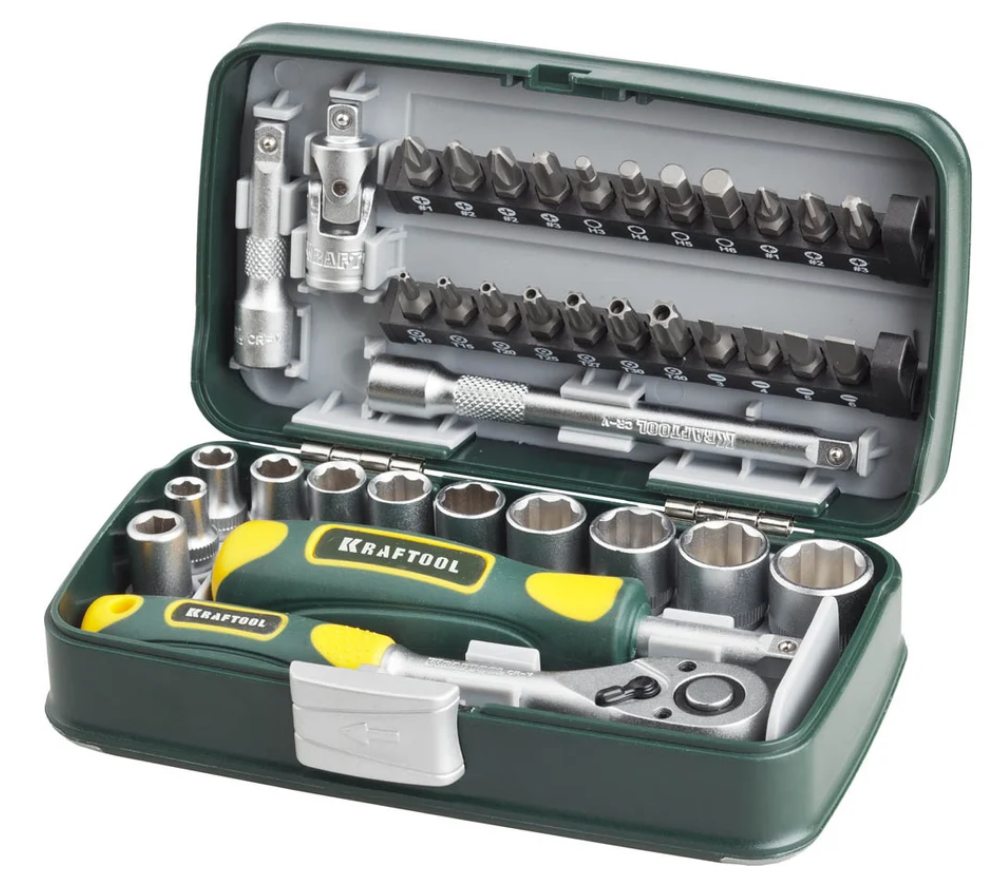 

Набор инструментов Kraftool Universal-38 27970-H38 Kraftool универсальный 1/4" 38 предметов, Universal-38