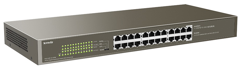 

Коммутатор неуправляемый Tenda TEG1124P-24-250W 24PORT 4POE, TEG1124P-24-250W