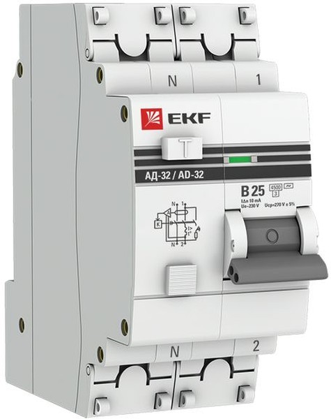 

Автомат дифференциальный EKF DA32-25-B-10-pro АД-32 1P+N 25А (В) 10мА тип (АС) эл. 4,5кА PROxima, DA32-25-B-10-pro