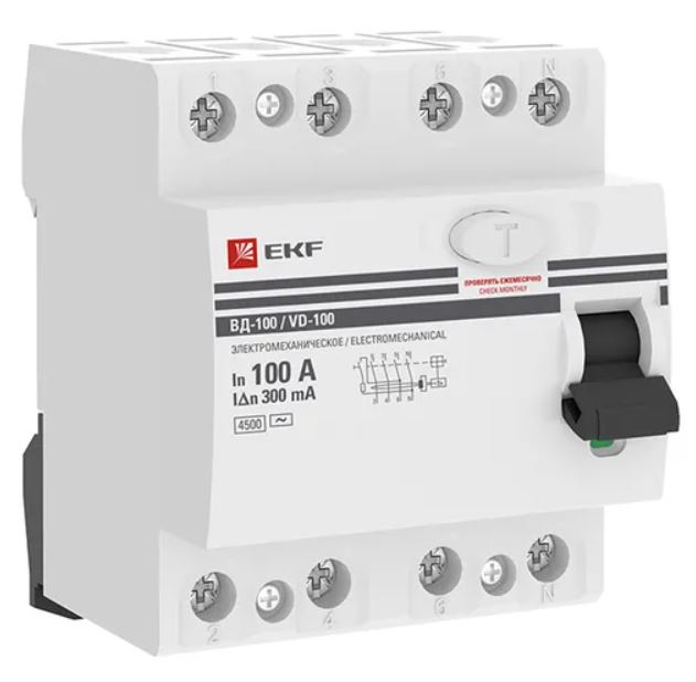 

УЗО EKF elcb-4-100-300-em-pro ВД-100 4P 100А 300мА тип АС электромеханический 4,5кА PROXIMA, elcb-4-100-300-em-pro