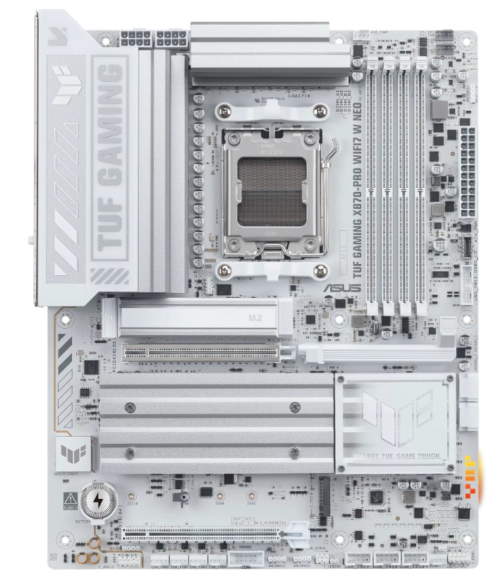 

Материнская плата ATX ASUS TUF GAMING X870-PRO WIFI7 W NEO (AM5, AMD X870, 4*DDR5, PCIe, 2*SATA, 4*M.2, WiFi, BT, 10*USB, 2*USB 4, HDMI), TUF GAMING X870-PRO WIFI7 W NEO