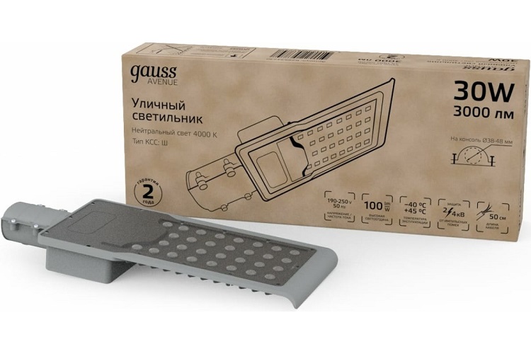 

Светильник уличный Gauss 629534230 Avenue 30Вт ламп.:1шт черный/серый, 629534230
