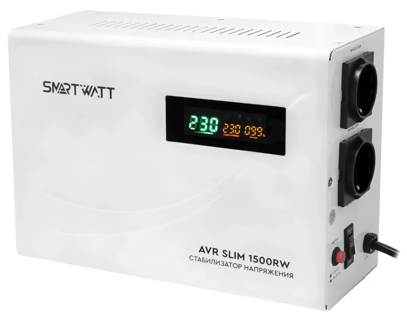

Стабилизатор напряжения SmartWatt AVR SLIM 1500RW 4512020310003 1500ВА белый, AVR SLIM 1500RW