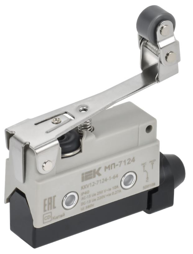 

Микропереключатель концевой IEK KKV12-7124-1-64 МП-7124 рычаг с регулируемым роликом IP40, KKV12-7124-1-64