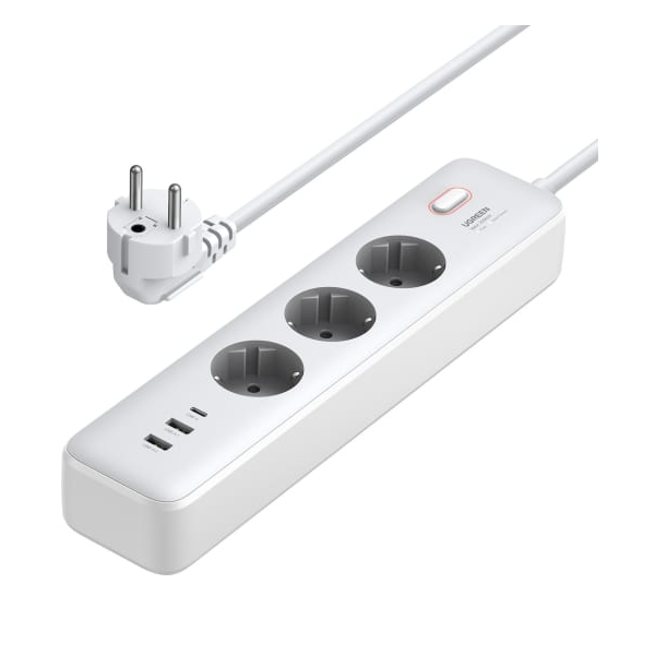 

Сетевой фильтр UGREEN CD286 25357 с розетками 30W 3AC Power Strip with Master Switch (2A1C) EU. Цвет: белый, CD286