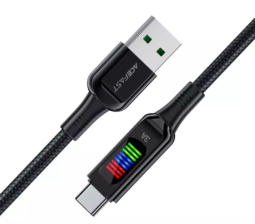 

Кабель ACEFAST C7-04 USB-A to USB-C zinc alloy charging data cable with display цвет: черный, C7-04