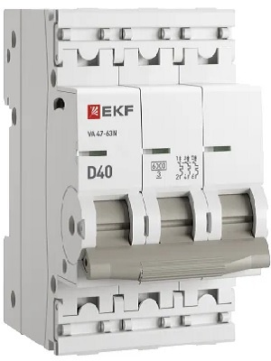 Изображение товара Автоматический выключатель EKF M636340D серии PROxima 40 А 6 кА 3 полюса IP20