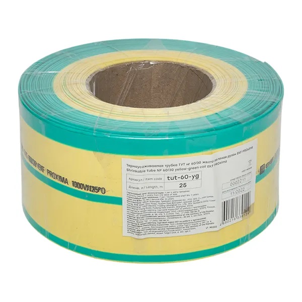 

Термоусаживаемая трубка EKF tut-60-yg ТУТ нг 60/30 жел-зел рулон, tut-60-yg