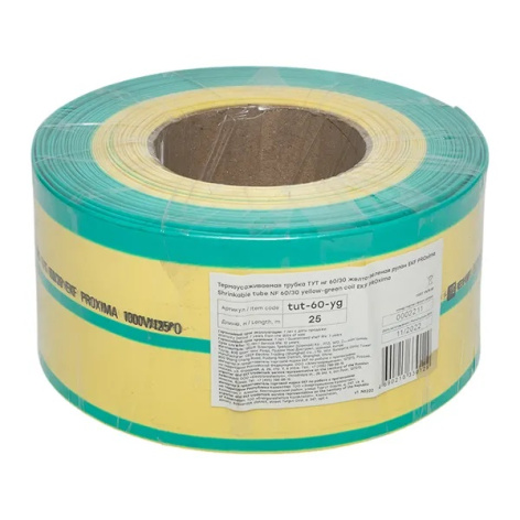 Изображение товара Термоусаживаемая трубка EKF tut-60-yg полиолефиновая 25м жёлто-зелёная