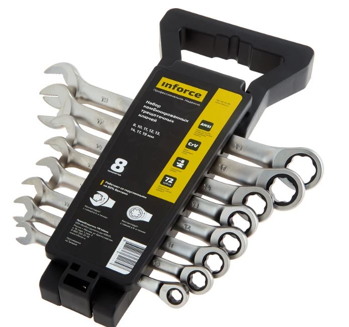 

Набор ключей Inforce 06-05-86 комбинированных трещоточных 8 предметов, 06-05-86