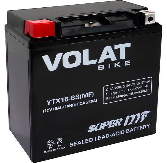 

Батарея VOLAT YTX16-BS(iGEL)Volat (16 Ач, 12 V) Прямая, L+ 150x87x161 (для мототехники), YTX16-BS(iGEL)Volat