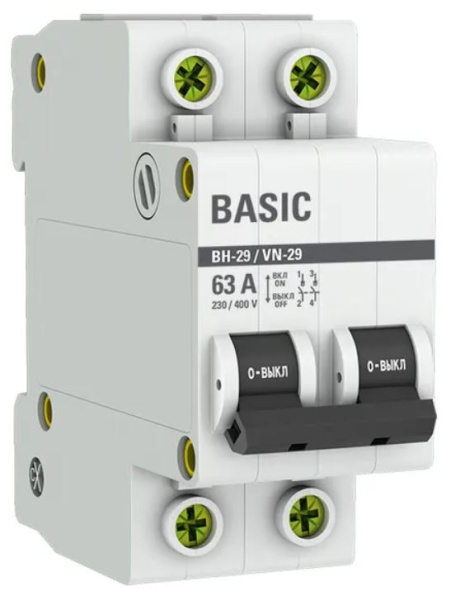 Изображение товара Рубильник EKF SL29-2-63-bas для нагрузки 230 В 63 А серый